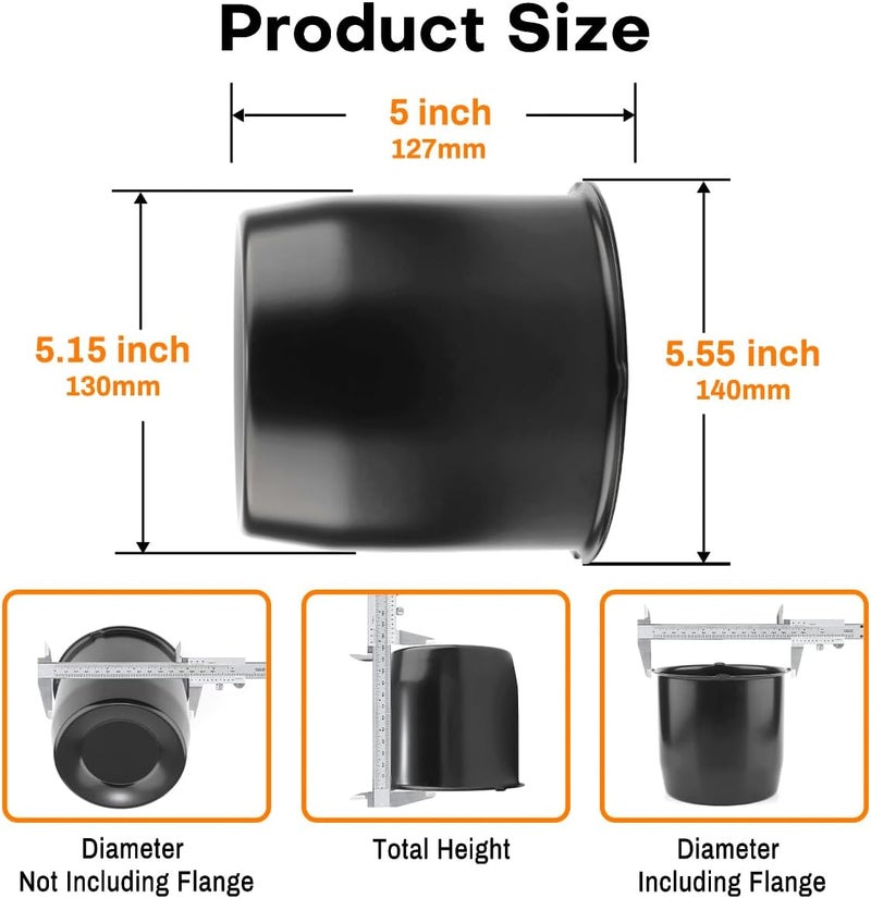 GTOWNWORKS غطاء مركز العجلات 5.15 بوصة للجرارات، غطاء محوري أسود من الفولاذ، 4 قطع، فضي، ارتفاع 5 بوصات - Image 4